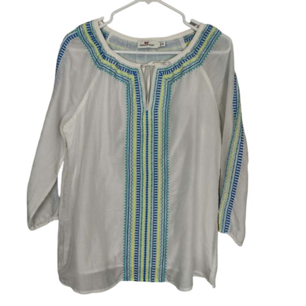 Vineyard Vines Embroidered Silk Blend Tassel Tunic Top Size XS